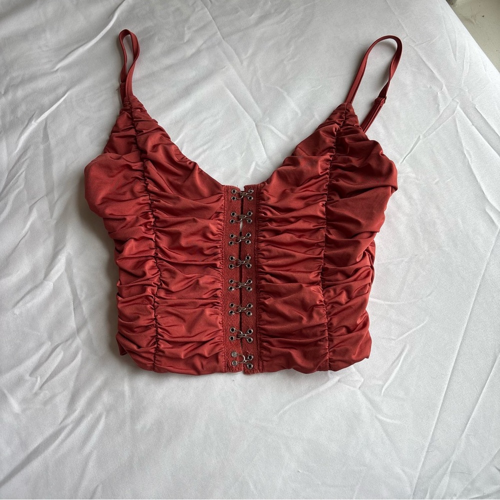 Tiger Mist Red Ruched Crop Camisole